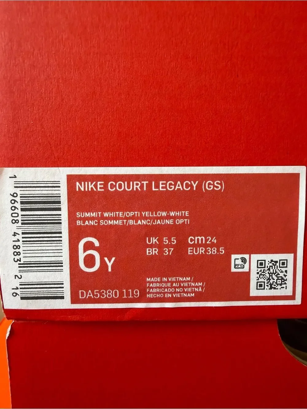 Nike Court Legacy GS Summit White Yellow DA5380-119 Size 6Y